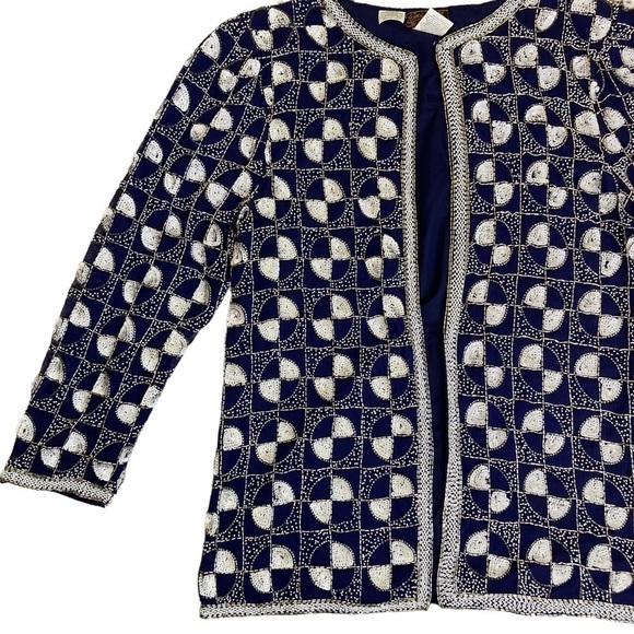 Vintage 80s Eves Allure Silk Sequined Party Blazer Dress Jacket Elegant Sz M - Picture 13 of 15